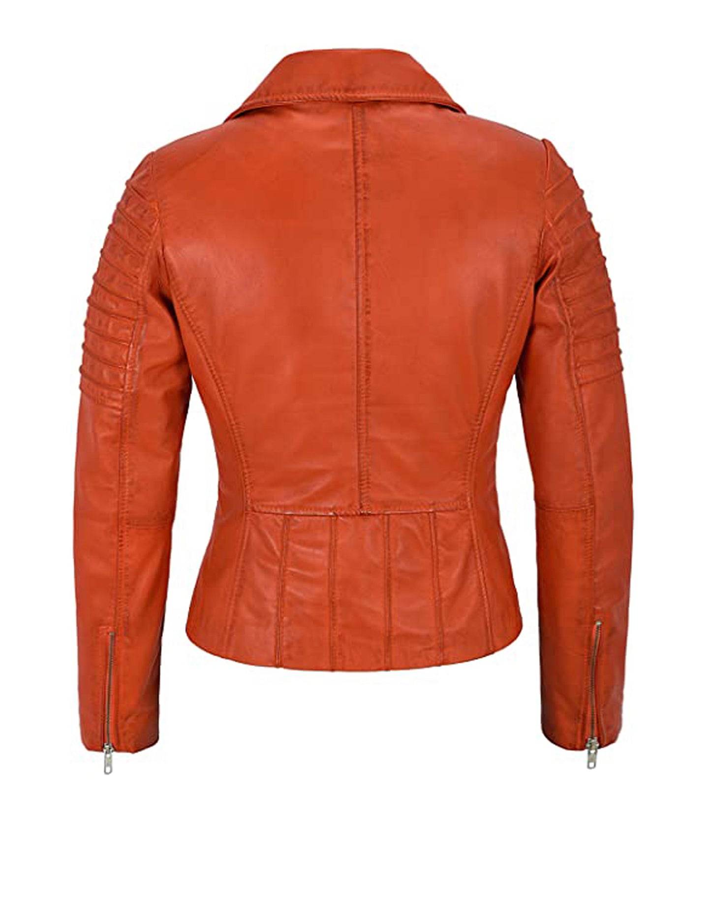 Women's Waxed Red Biker Motorcycle Sheepskin Leather Jacket