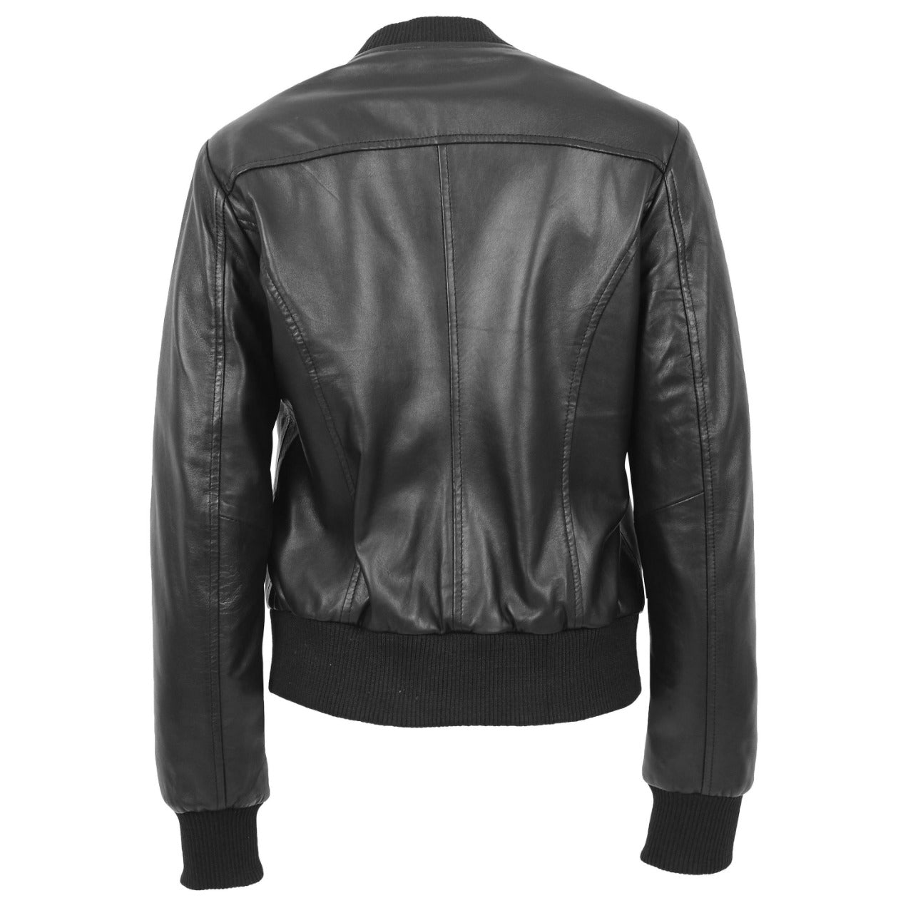 Black Bomber Leather Jacket For Women