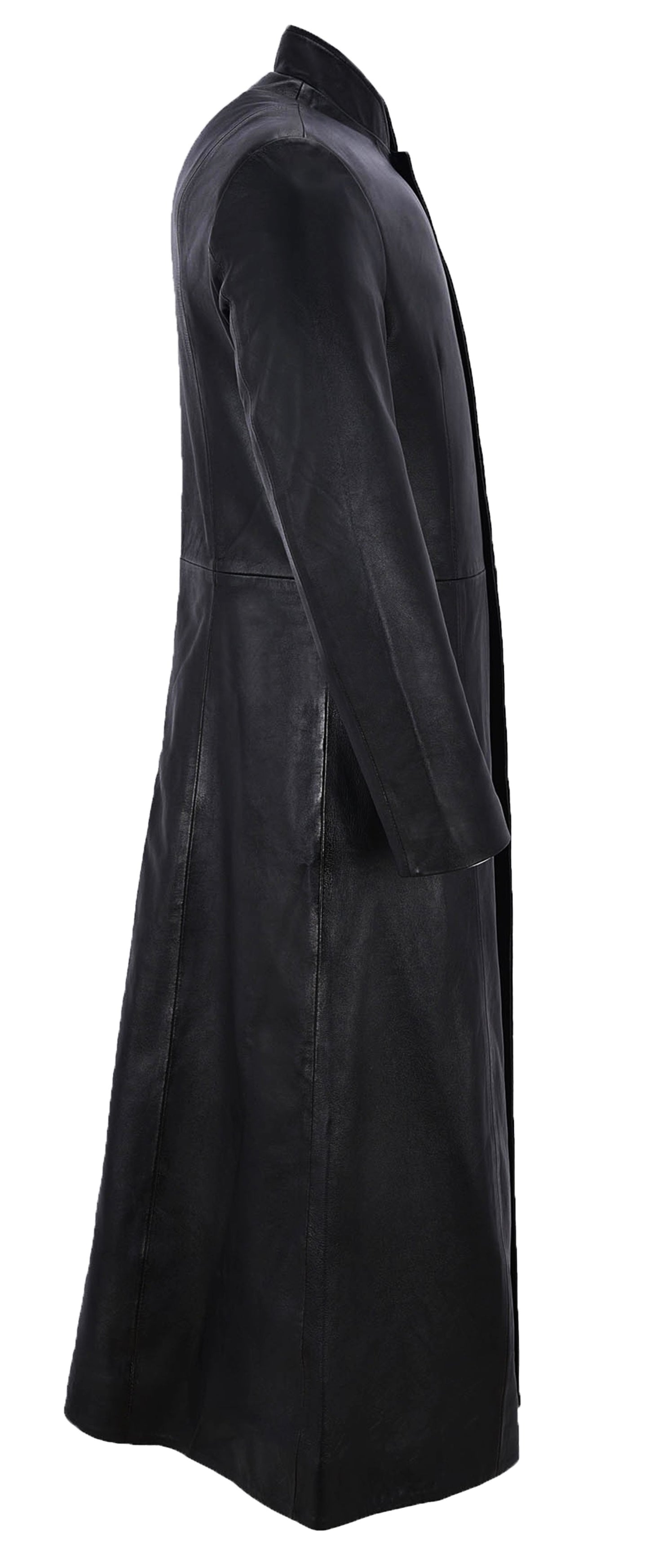 Black Long Leather Trench Coat For Men