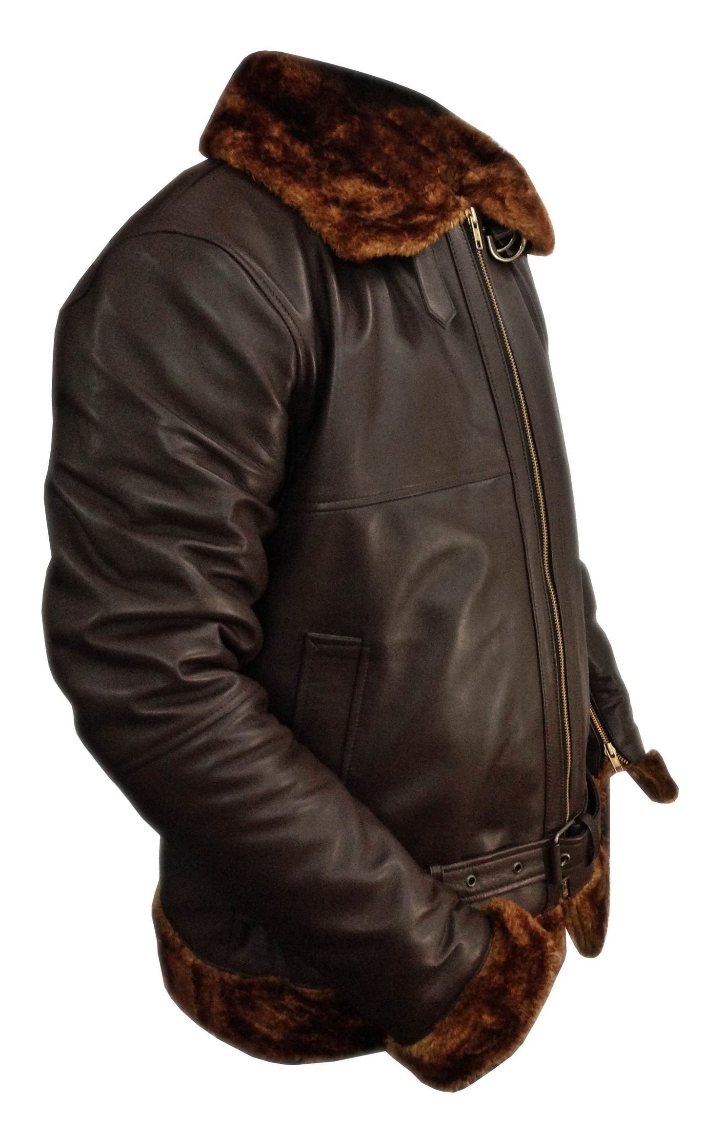 B3 Bomber Mens Brown Bomber Faux Fur Leather Jacket