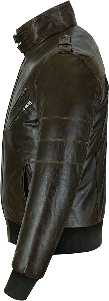 Men Brown Waxed Leather Casual Jacket with Removable Hood