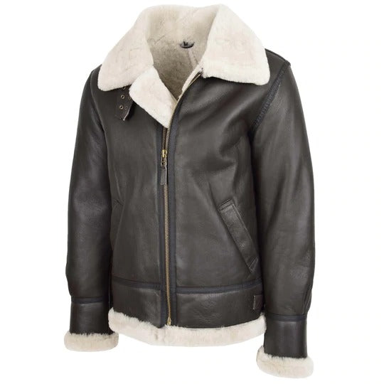 B3 Bomber Mens Black Shearling Bomber Leather Jacket