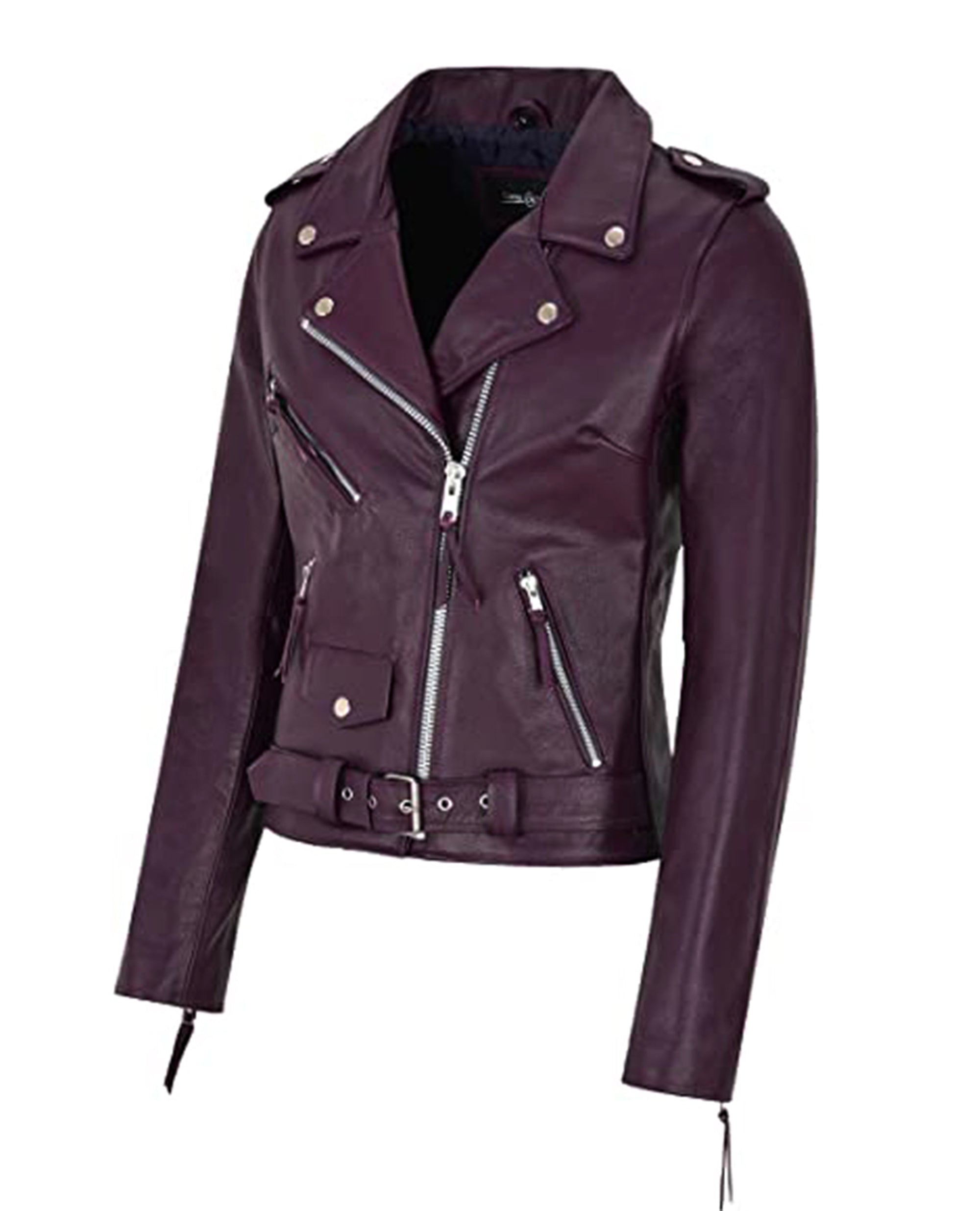 Women's Purple Biker Motorcycle Sheepskin Leather Jacket