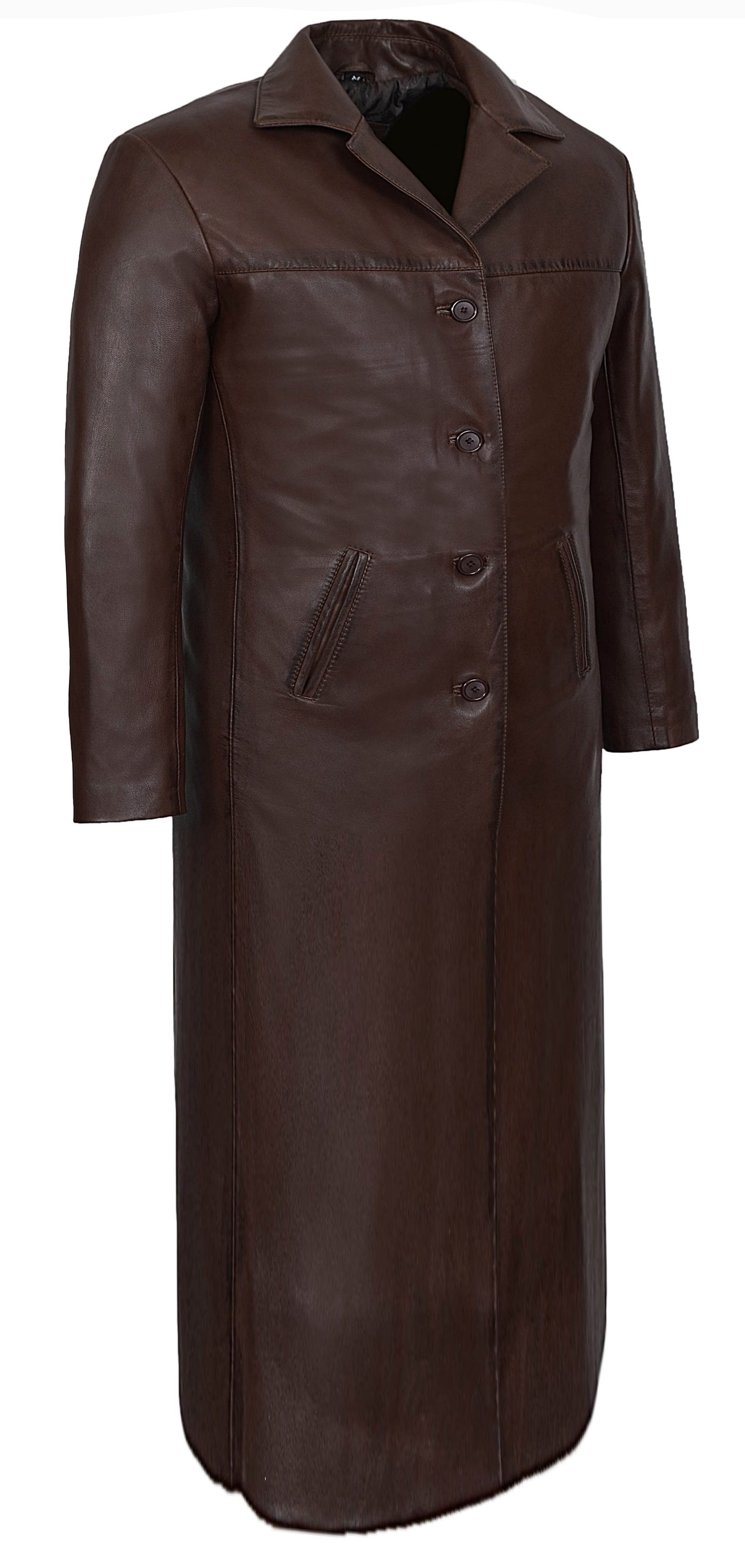 Dark Brown Leather Trench Coat For Men