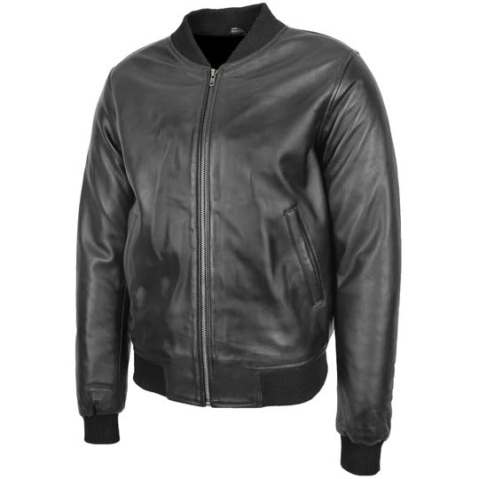 Mens Black A2 Bomber Sheepskin Leather Jacket