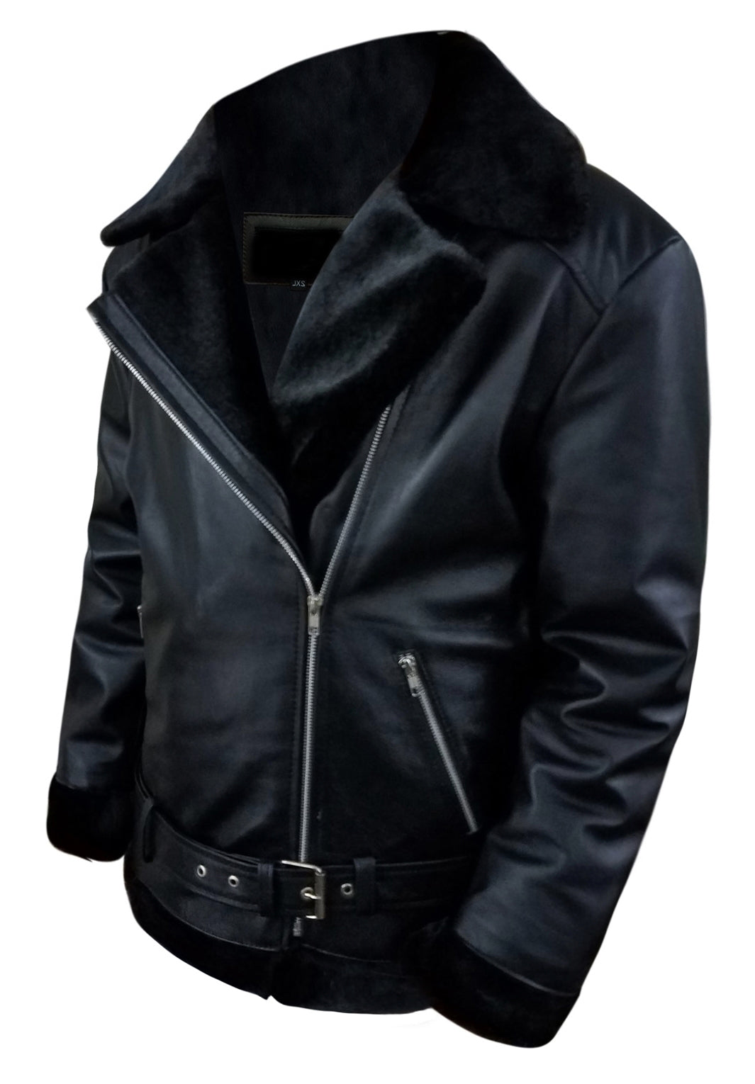 B3 Bomber Mens Black Bomber Faux Fur Leather Jacket