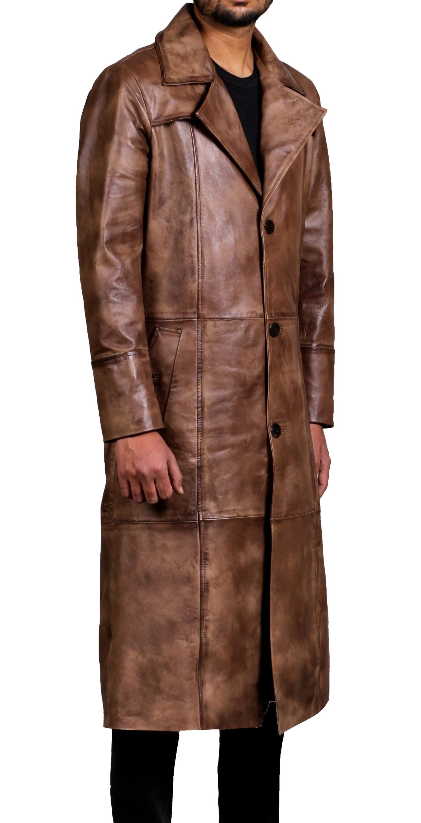 Brown Leather Trench Coat Mens