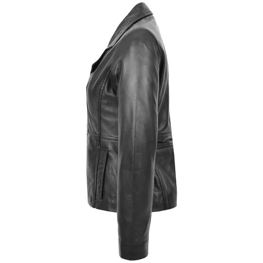 Women's New Black Sheepskin Leather Blazer Coat