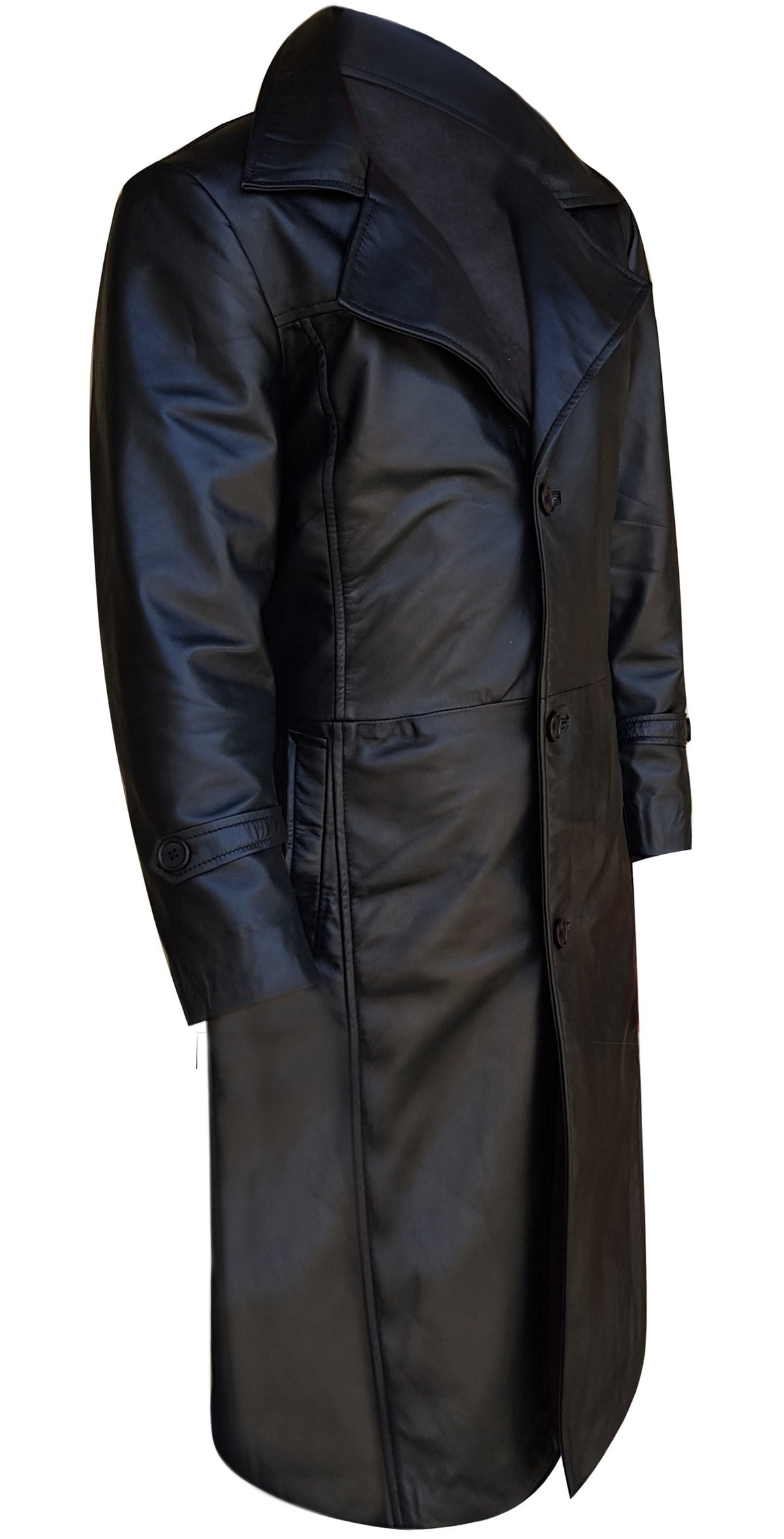 Black Leather Duster Trench Coat For Men - Ultimate Leather Jackets