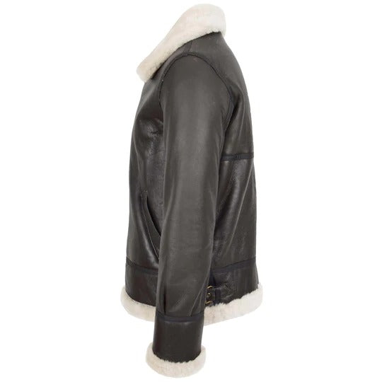 B3 Bomber Mens Black Shearling Bomber Leather Jacket