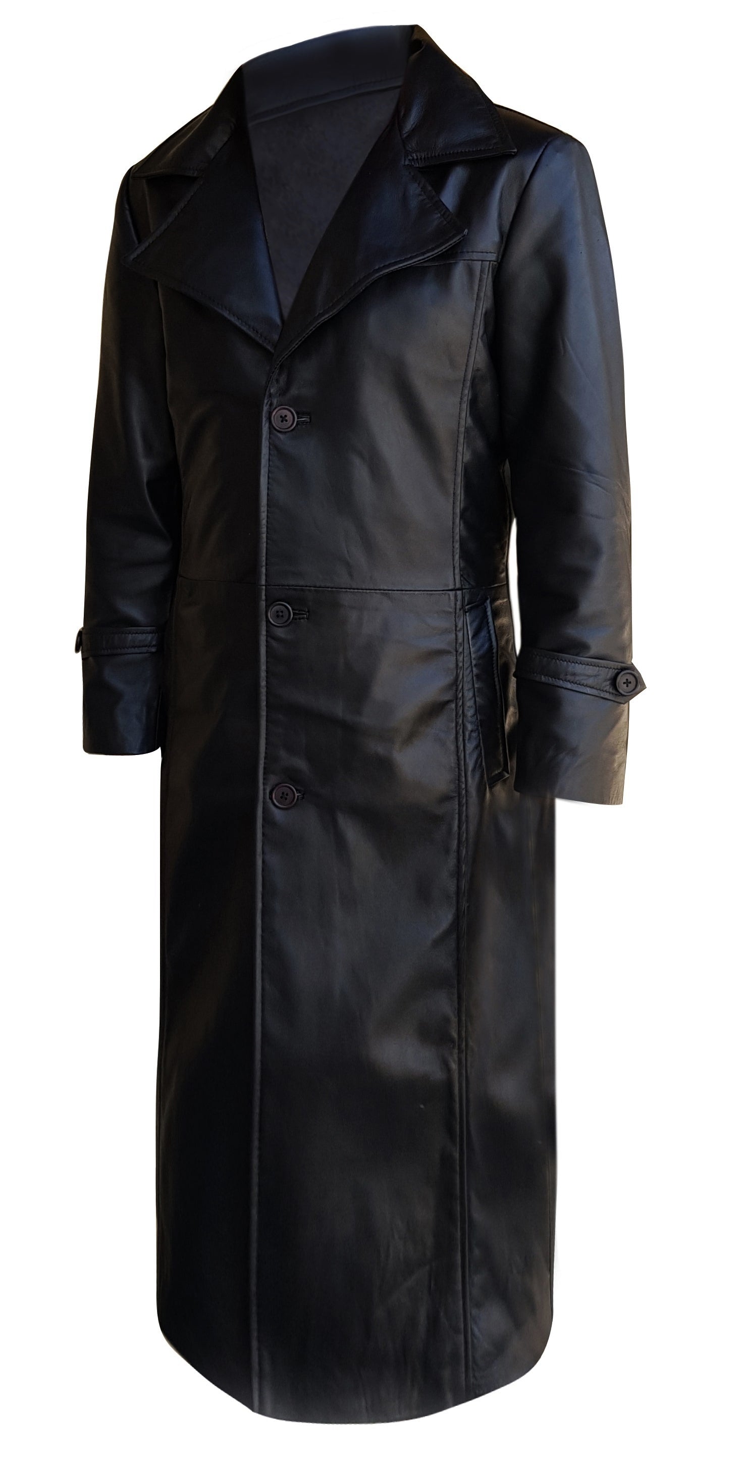 Black Leather Duster Men's Trench Coat