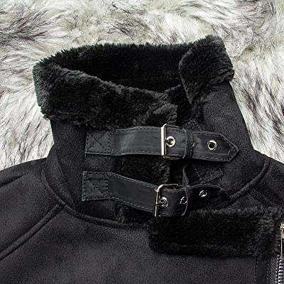 RAMISU Women Outerwear  Leather Jacket Lined in Thick  Fur Winter Coat Street Casual Moto Style