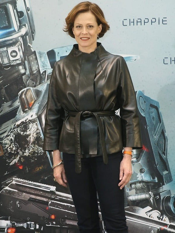 Sigourney Weaver Chappie Michelle Bradley Real Leather Jacket