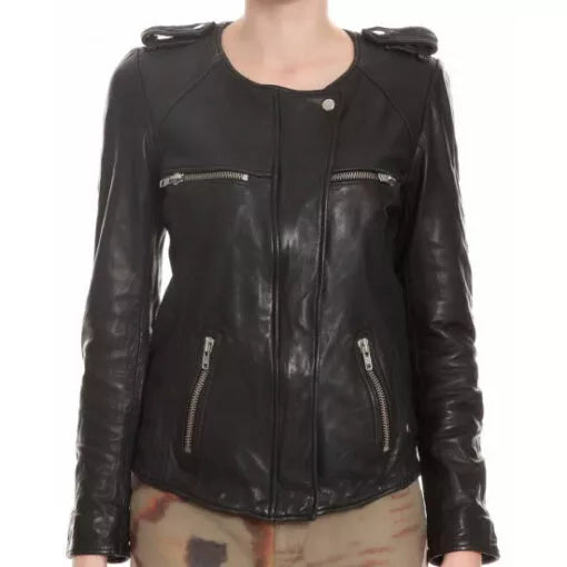 Women Jackets  Lizzy Caplan Now You See Me 2 Lula Collarless Genuine Leather Jacket