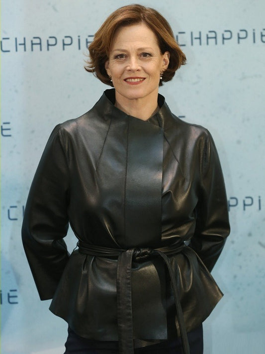 Sigourney Weaver Chappie Michelle Bradley Real Leather Jacket