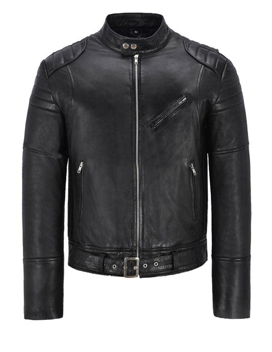 Black Leather Biker Jacket For Men