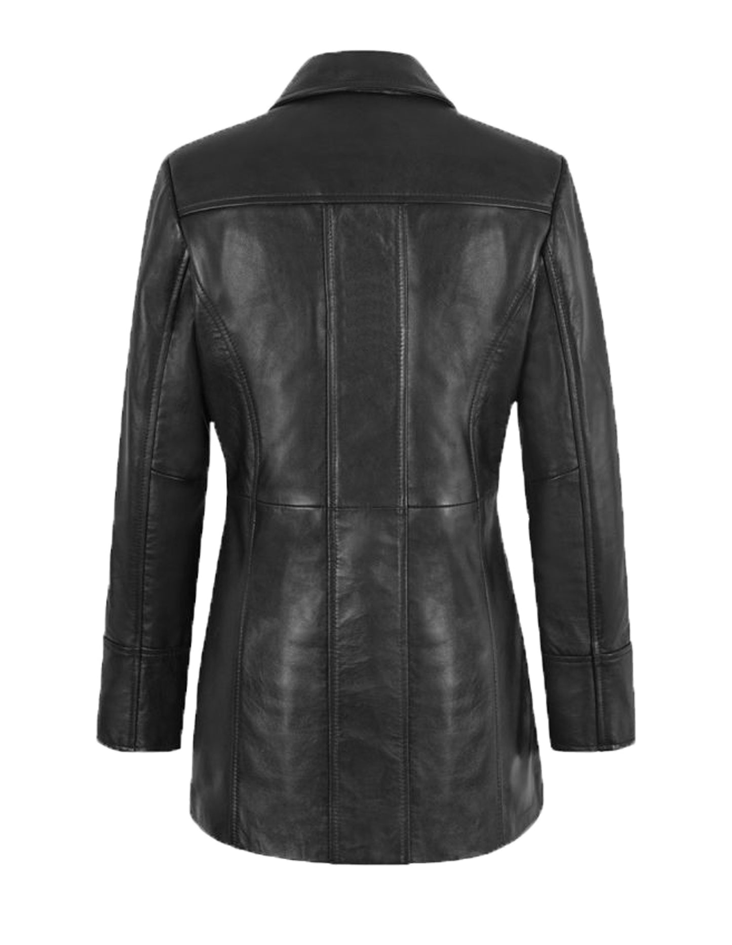 Black Casual Three Quarter Leather Trench Coat For Women