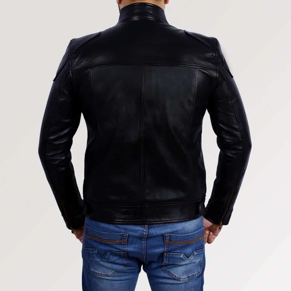 Mens Real Leather Plain Black Motorcycle Jacket