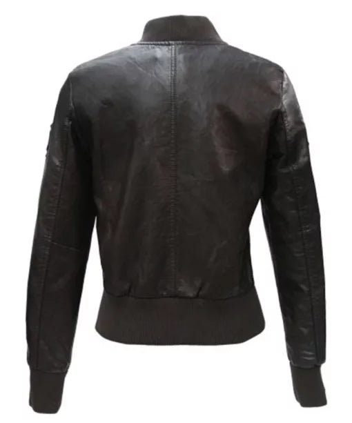 Women Jackets Top Gun Womens Black Leather Bomber Jacket