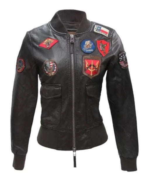 Women Jackets Top Gun Womens Black Leather Bomber Jacket