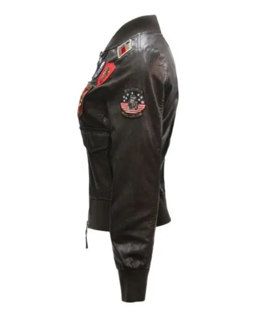 Women Jackets Top Gun Womens Black Leather Bomber Jacket