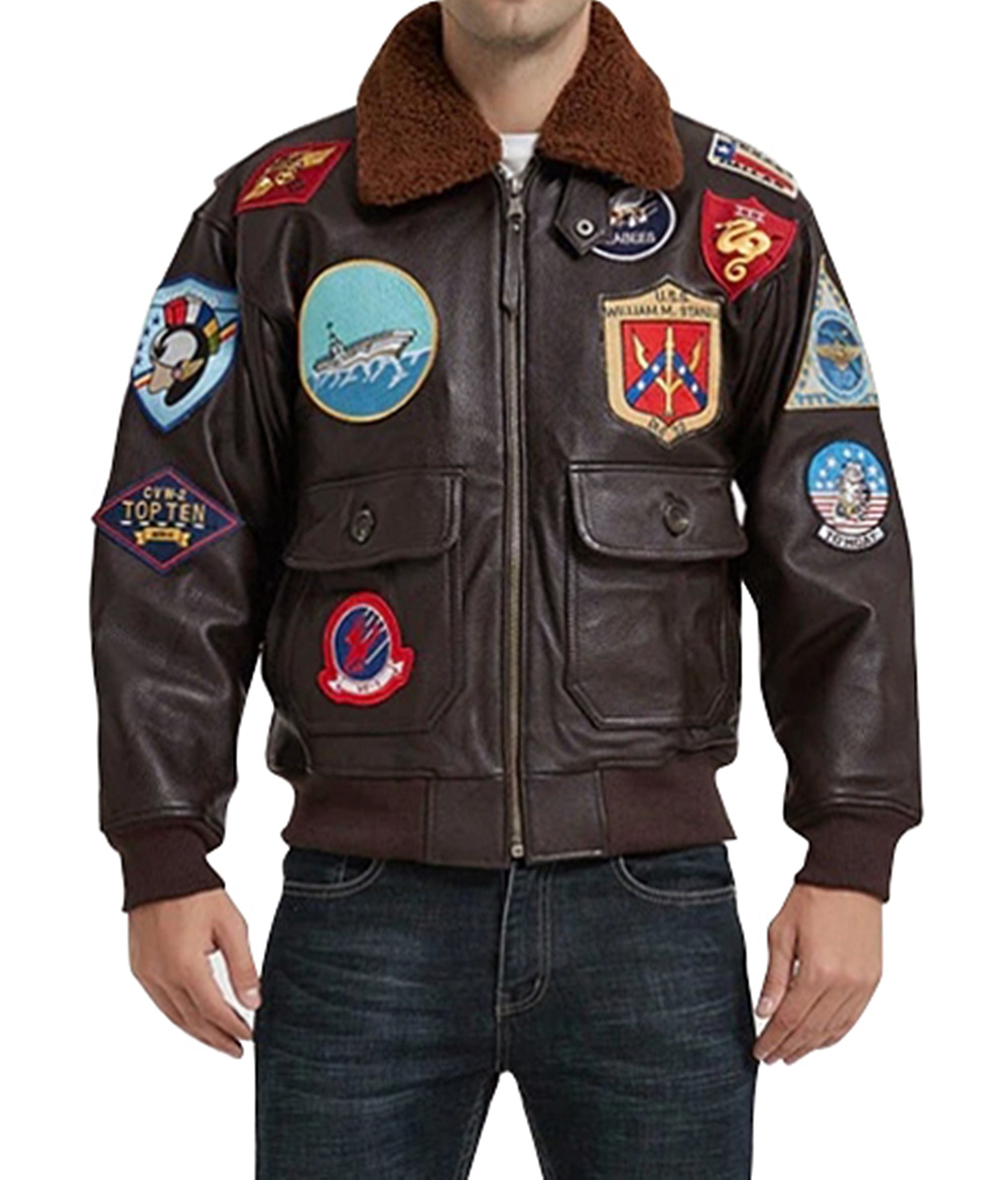 Maverick Tom Cruise Top Gun Leather Jacket with Patches - Jackets