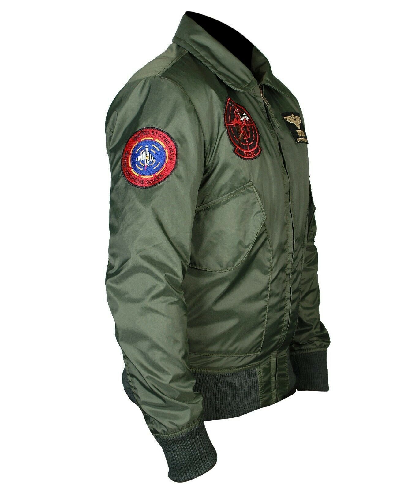 Top Gun MA-1 Nylon Bomber Jacket with Patches Olive / 3X