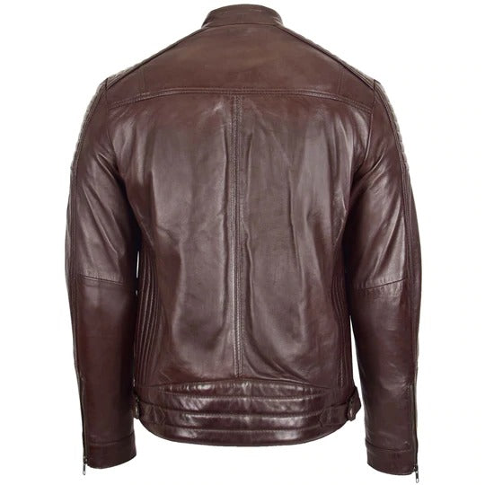 Quilted Brown Leather Jacket Men