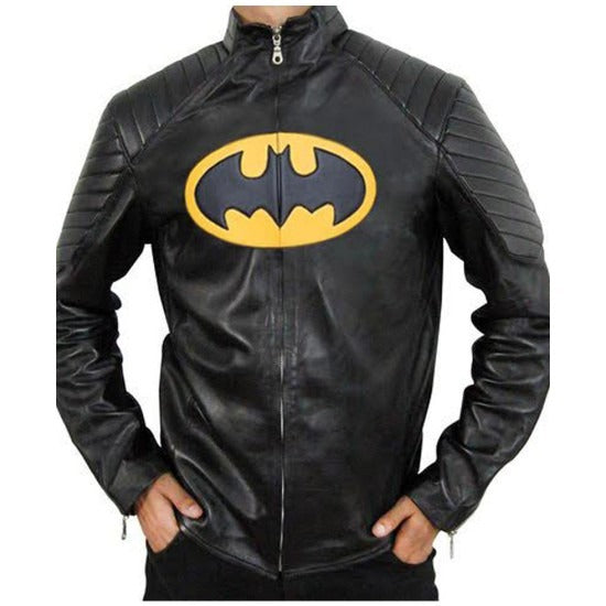 THE LEGO BATMAN YELLOW PADDED LOGO LEATHER JACKET