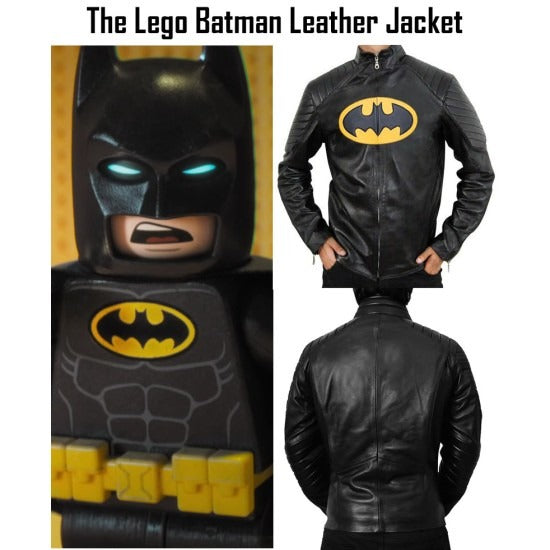 THE LEGO BATMAN YELLOW PADDED LOGO LEATHER JACKET