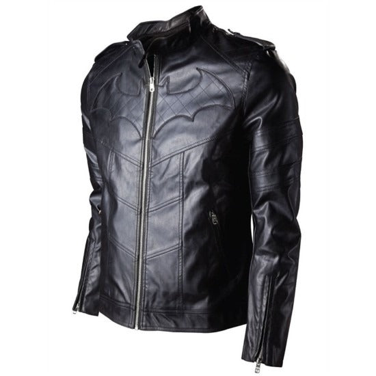 Batman Arkham Knight Black Leather Quilted Logo Real Leather Jacket