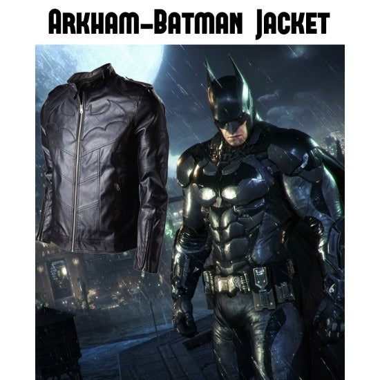 Batman Arkham Knight Black Leather Quilted Logo Real Leather Jacket