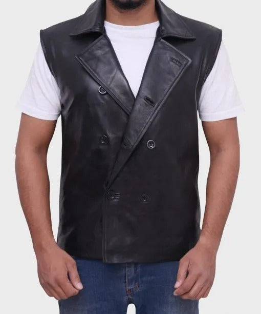 Spiderman Noir Double Breasted Black Leather Vest