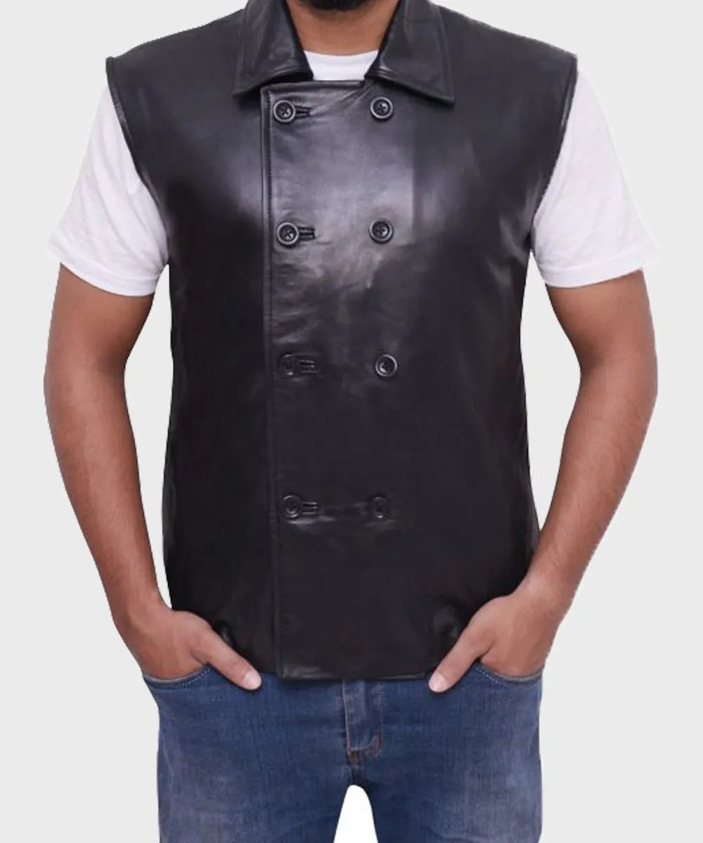 Spiderman Noir Double Breasted Black Leather Vest