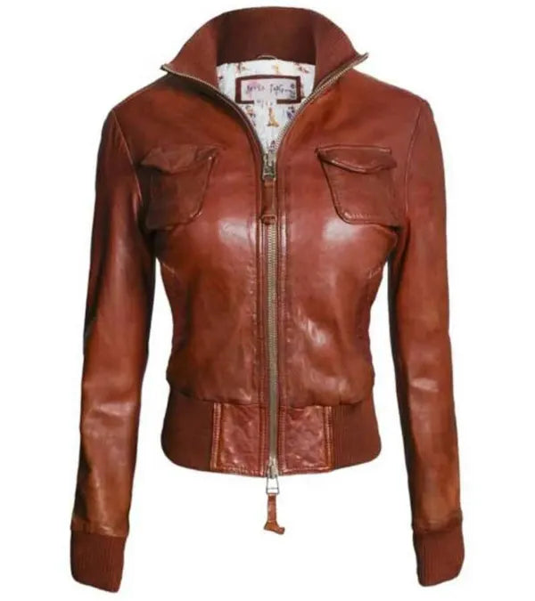 Women Leather Jackets Womens Top Gun Brown Bomber Vintage Real Leather Jacket