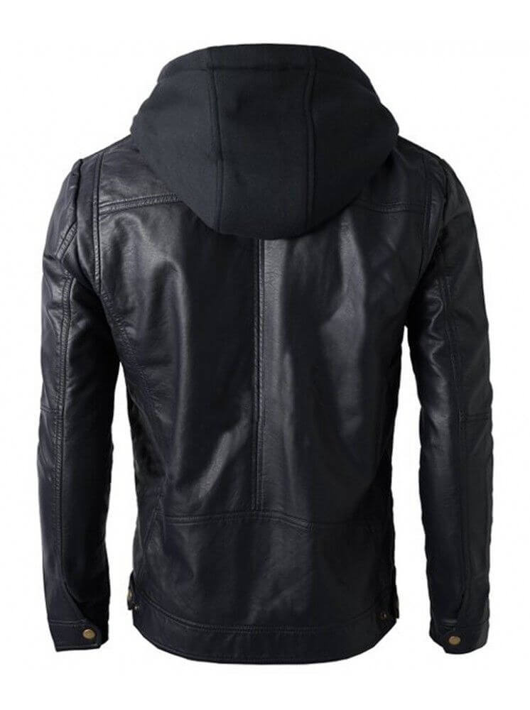 Men s Casual Detachable Black Hooded Jacket