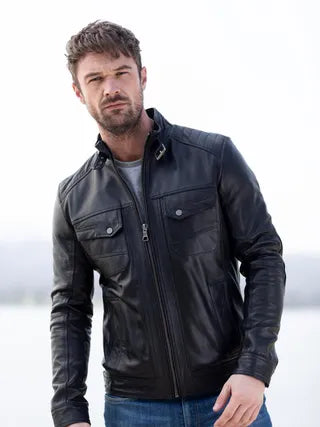 Wansfell Leather Biker Jacket in Black