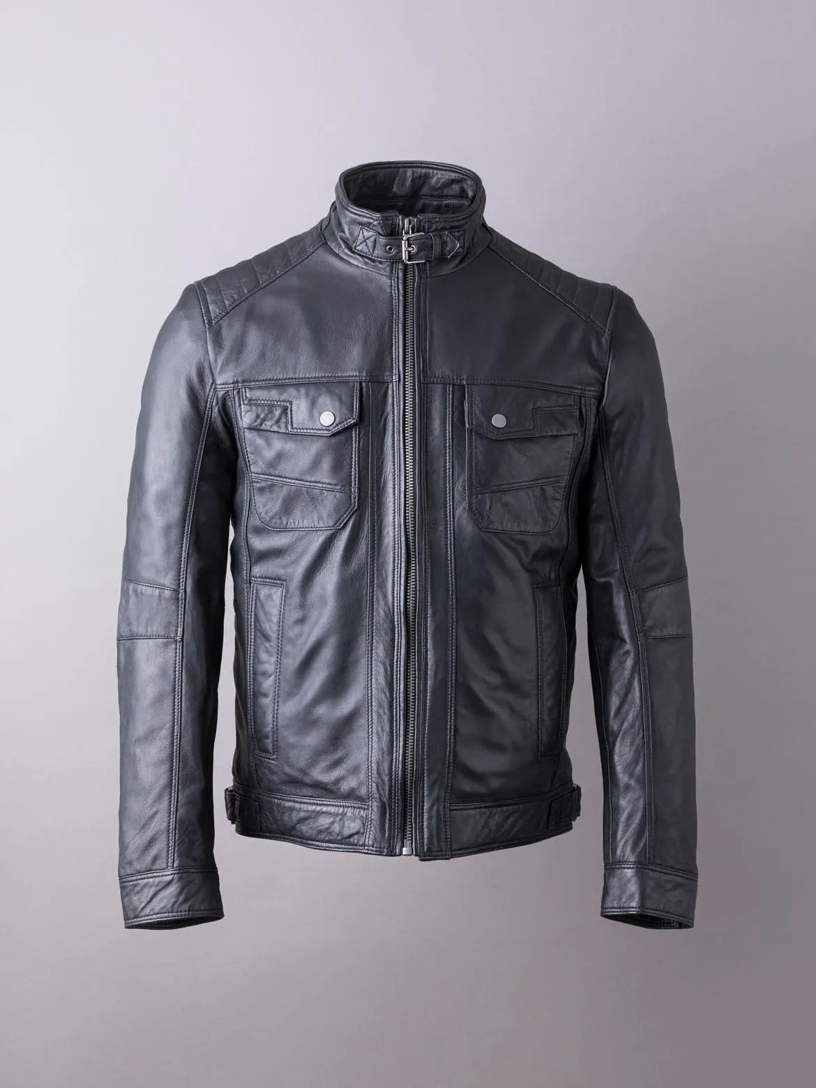 Wansfell Leather Biker Jacket in Black