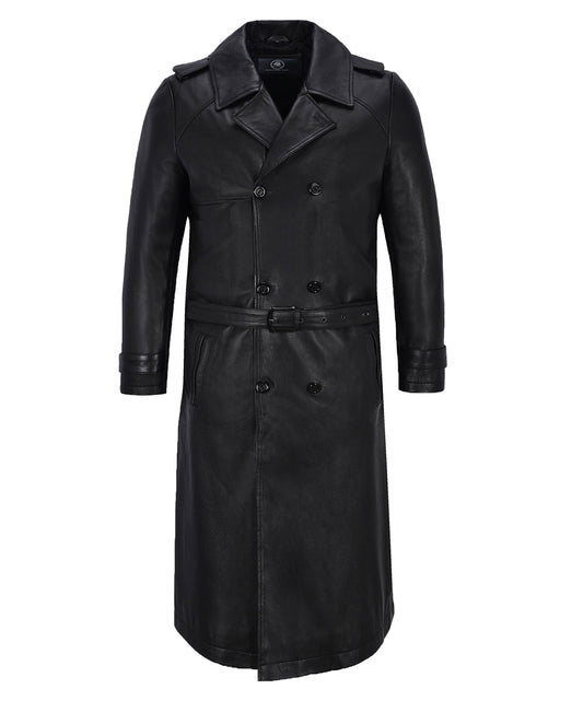 Black German Leather Men's Trench Coat