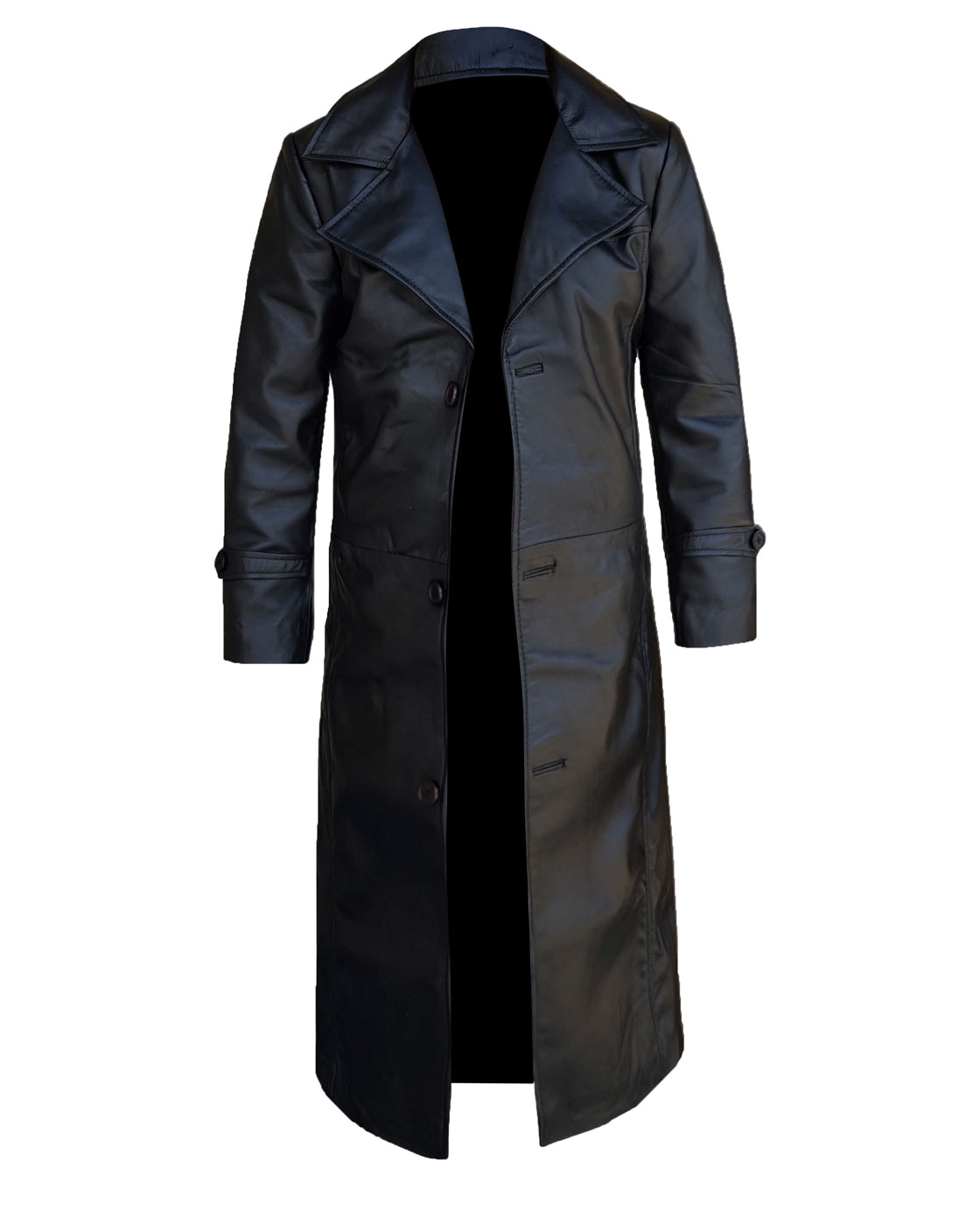 Men's Black Trench Coat - Long Black Leather Trench Coat For Men