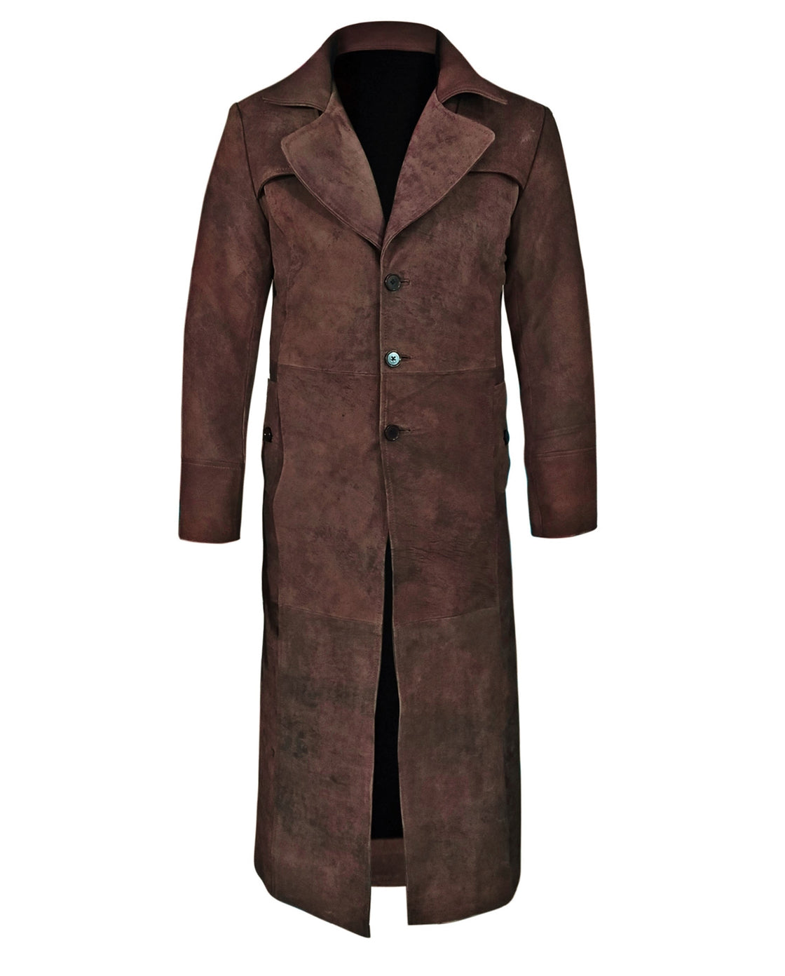 Dark Snuff Leather Duster Trench Coat For Men