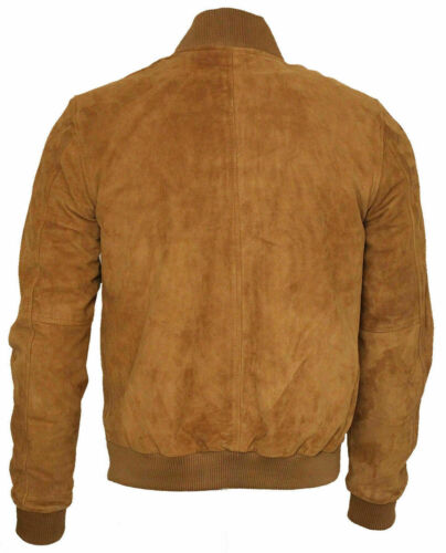 Men's Genuine Leather Bomber Jacket Real Suede Leather Tan Urban Biker Style