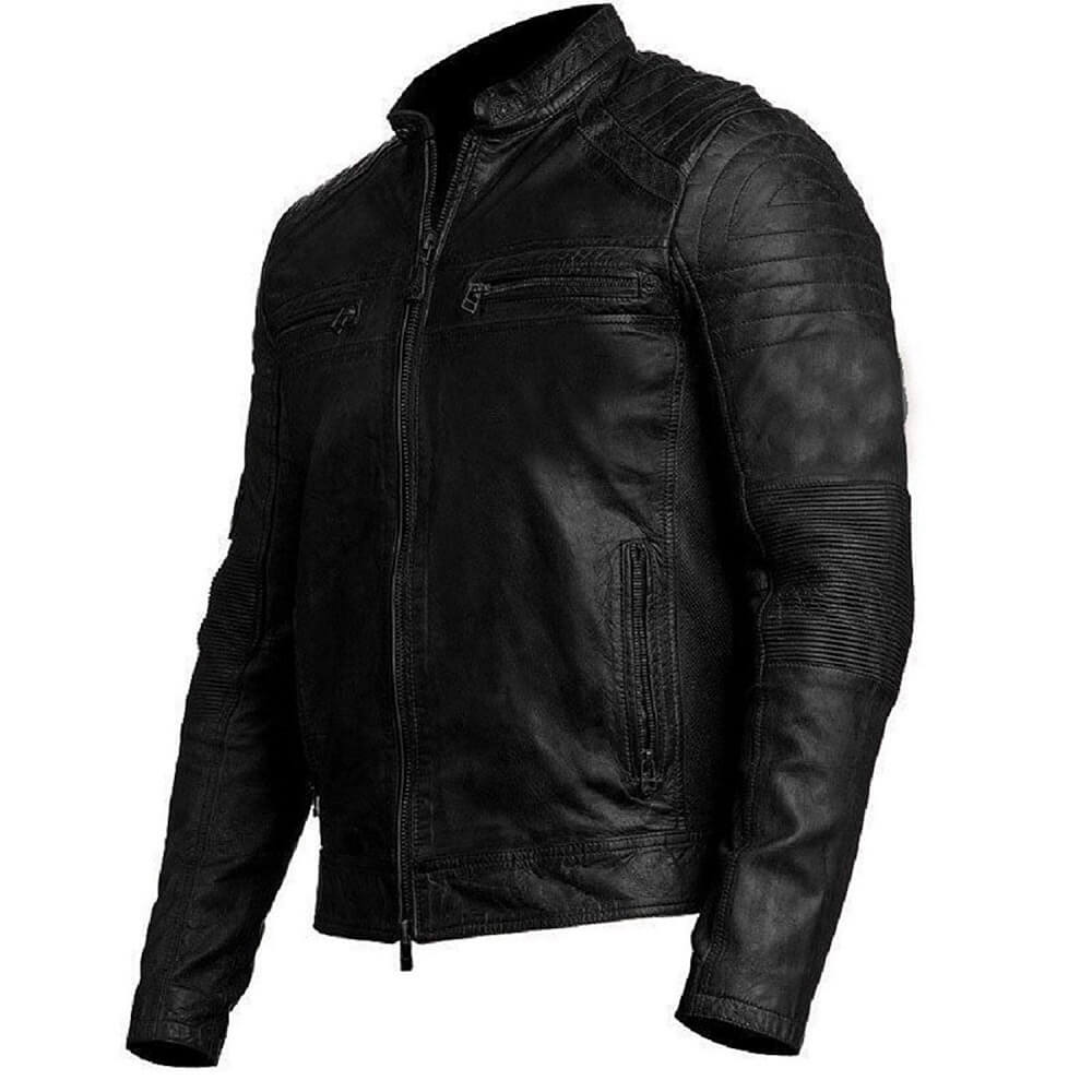 Vintage Men s Distressed Black Leather Biker Jacket