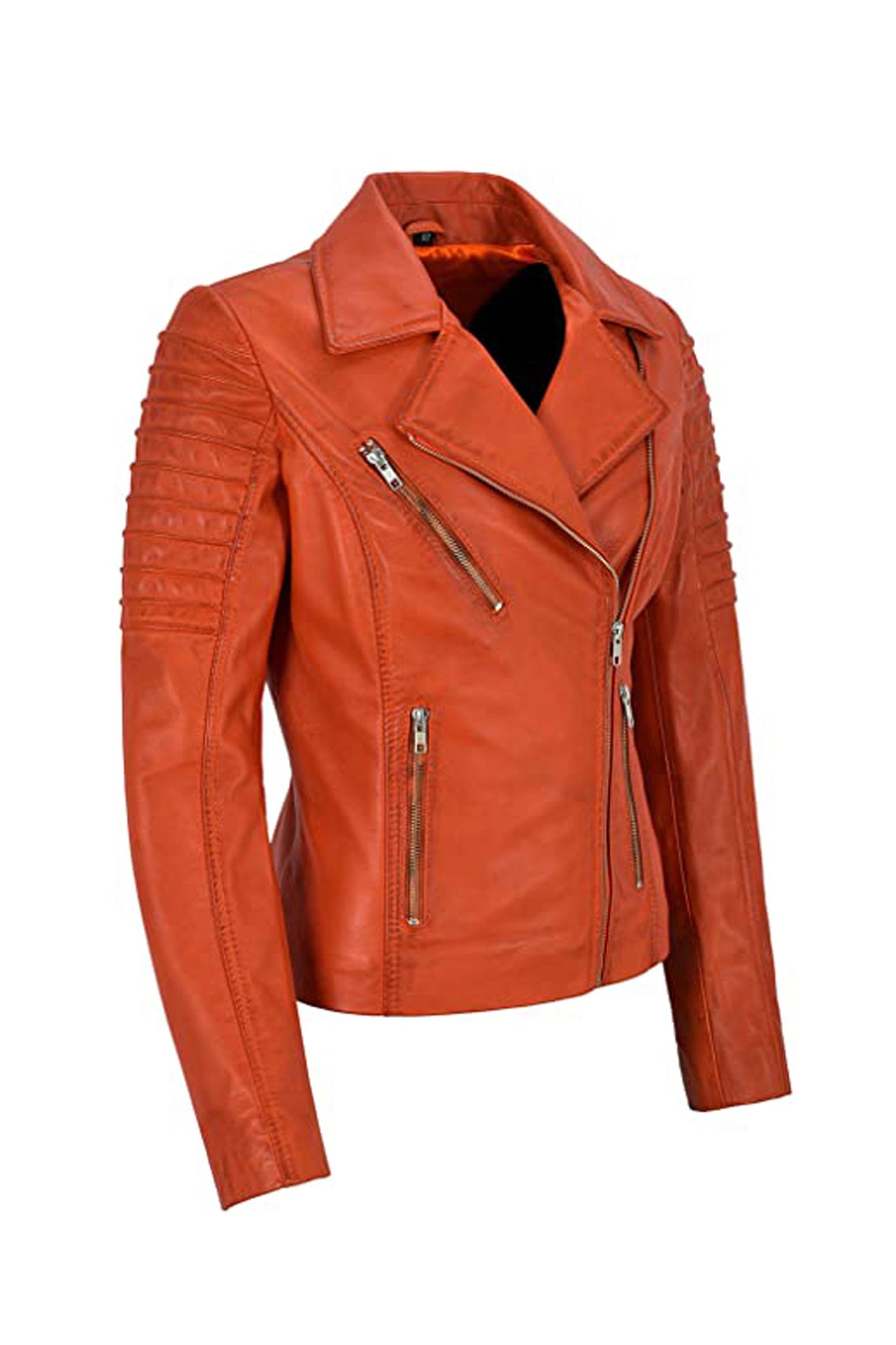 Women's Waxed Red Biker Motorcycle Sheepskin Leather Jacket